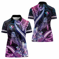 Hawaiian Monk Seal Women Polo Shirt Kakau Tribal Pattern Violet Gradient LT05 - Polynesian Pride
