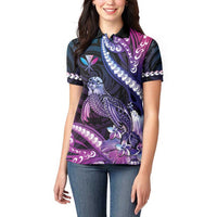 Hawaiian Monk Seal Women Polo Shirt Kakau Tribal Pattern Violet Gradient LT05 - Polynesian Pride