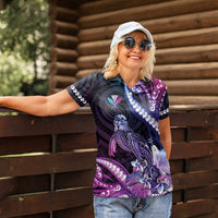 Hawaiian Monk Seal Women Polo Shirt Kakau Tribal Pattern Violet Gradient LT05 - Polynesian Pride
