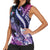 Hawaiian Monk Seal Women Sleeveless Polo Shirt Kakau Tribal Pattern Violet Gradient