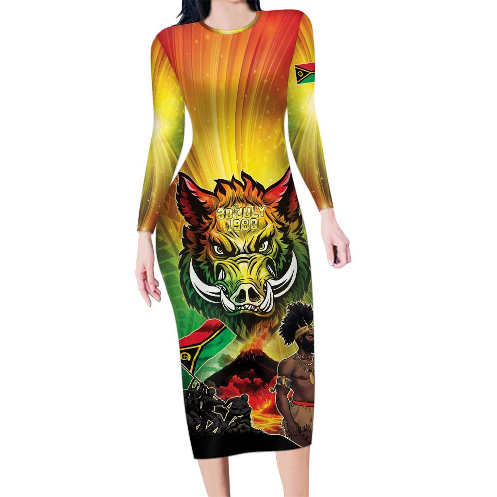 Vanuatu July 30th 1980 Long Sleeve Bodycon Dress Happy Independence Day LT05 Long Dress Reggae - Polynesian Pride