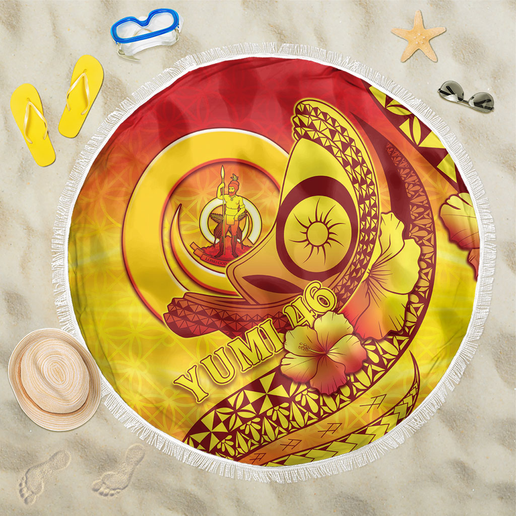 Vanuatu 46 Yia Indipendens Anivesari Beach Blanket Tamtam Drum With Boar Tusk LT05 One Size 150cm Yellow - Polynesian Pride