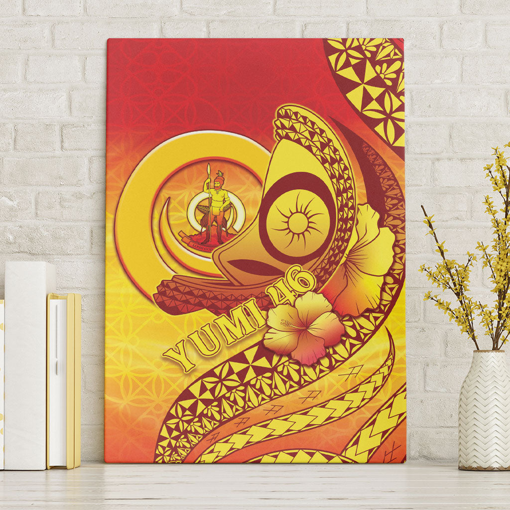 Vanuatu 46 Yia Indipendens Anivesari Canvas Wall Art Tamtam Drum With Boar Tusk LT05 Without Frame Yellow - Polynesian Pride