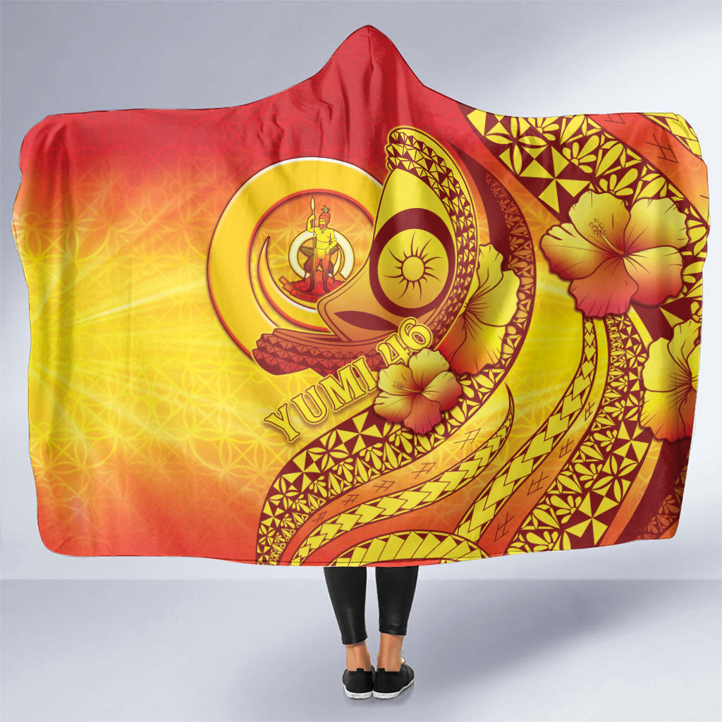 Vanuatu 46 Yia Indipendens Anivesari Hooded Blanket Tamtam Drum With Boar Tusk LT05 One Size Yellow - Polynesian Pride