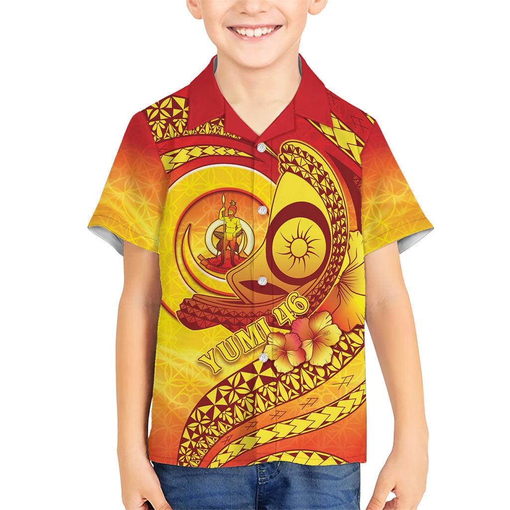 Vanuatu 46 Yia Indipendens Anivesari Kid Hawaiian Shirt Tamtam Drum With Boar Tusk LT05 Kid Yellow - Polynesian Pride