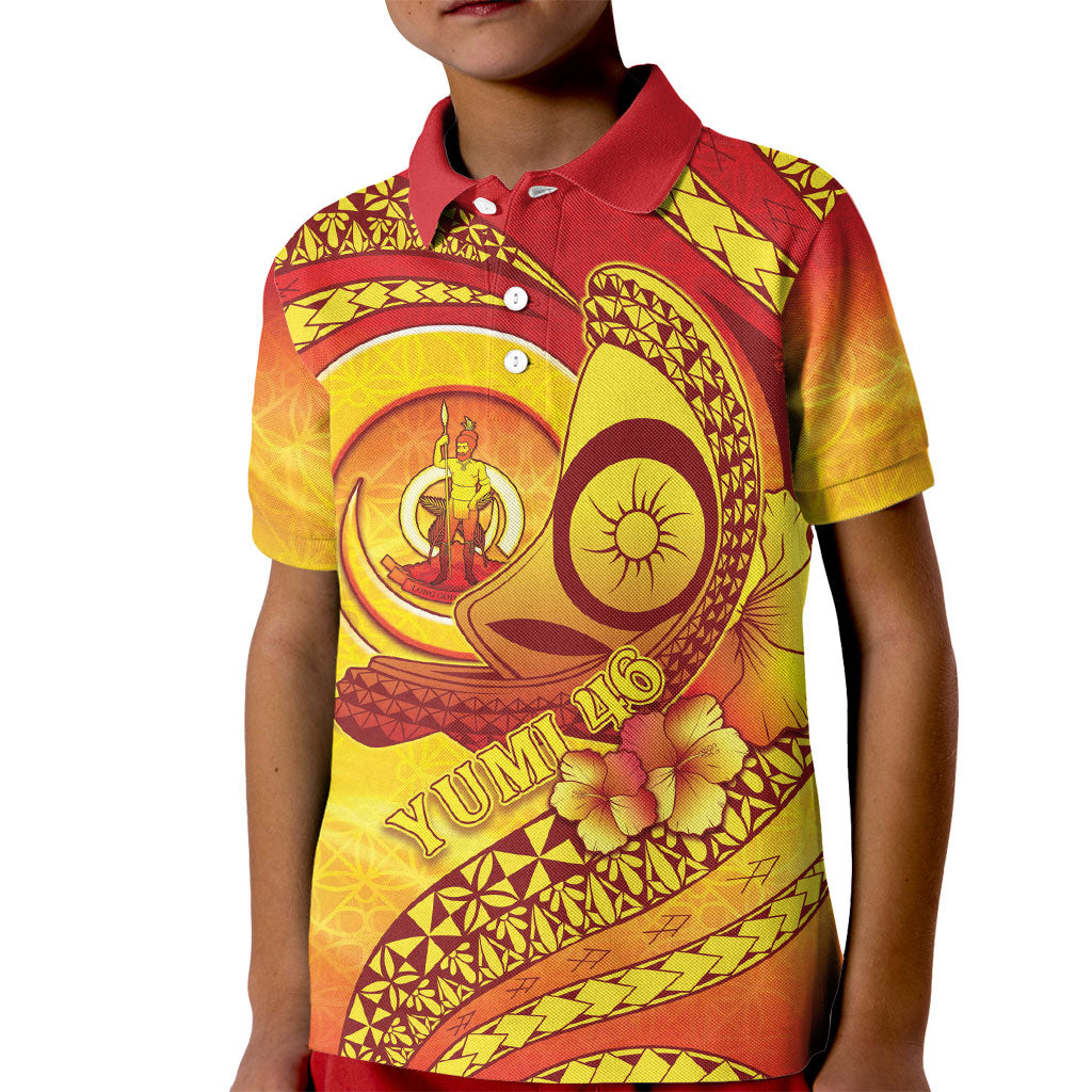 Vanuatu 46 Yia Indipendens Anivesari Kid Polo Shirt Tamtam Drum With Boar Tusk LT05 Kid Yellow - Polynesian Pride