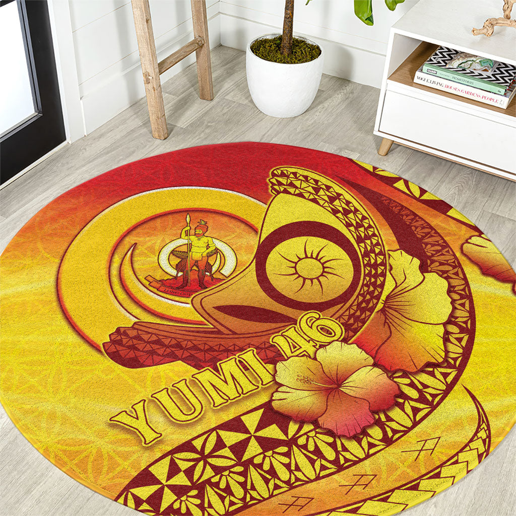 Vanuatu 46 Yia Indipendens Anivesari Round Carpet Tamtam Drum With Boar Tusk LT05 Yellow - Polynesian Pride
