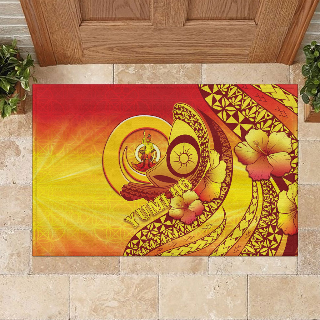 Vanuatu 46 Yia Indipendens Anivesari Rubber Doormat Tamtam Drum With Boar Tusk LT05 Yellow - Polynesian Pride
