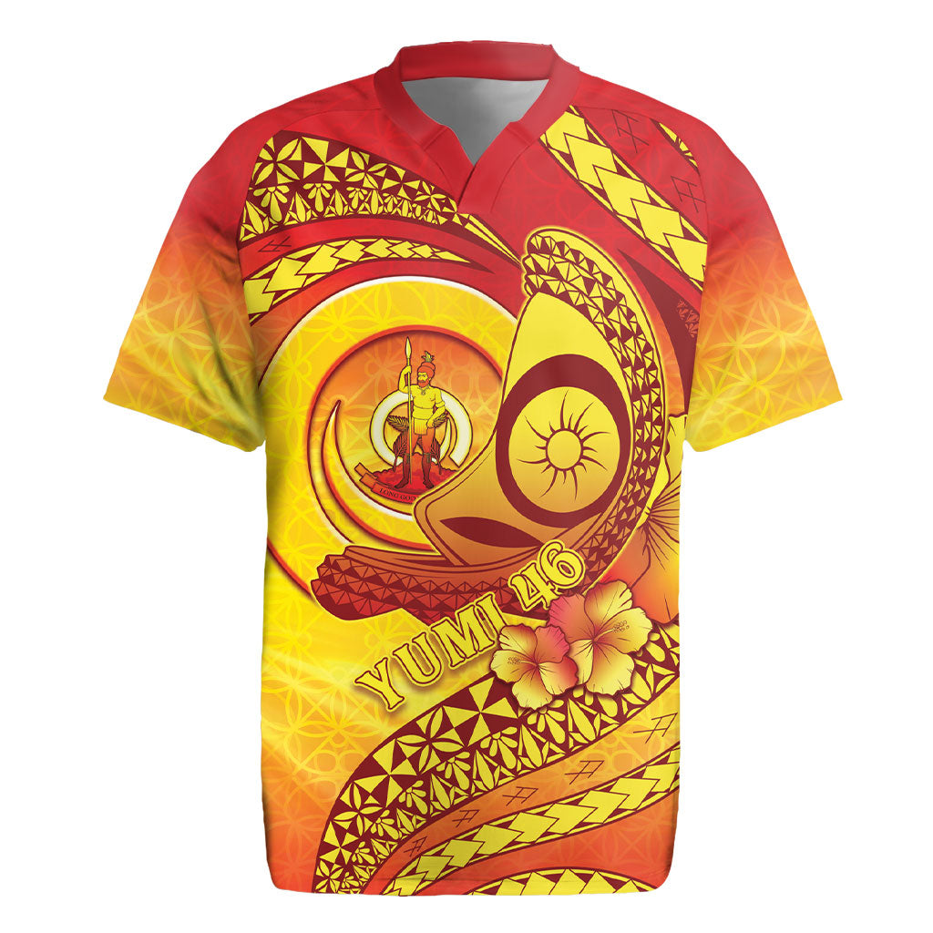 Vanuatu 46 Yia Indipendens Anivesari Rugby Jersey Tamtam Drum With Boar Tusk LT05 Yellow - Polynesian Pride