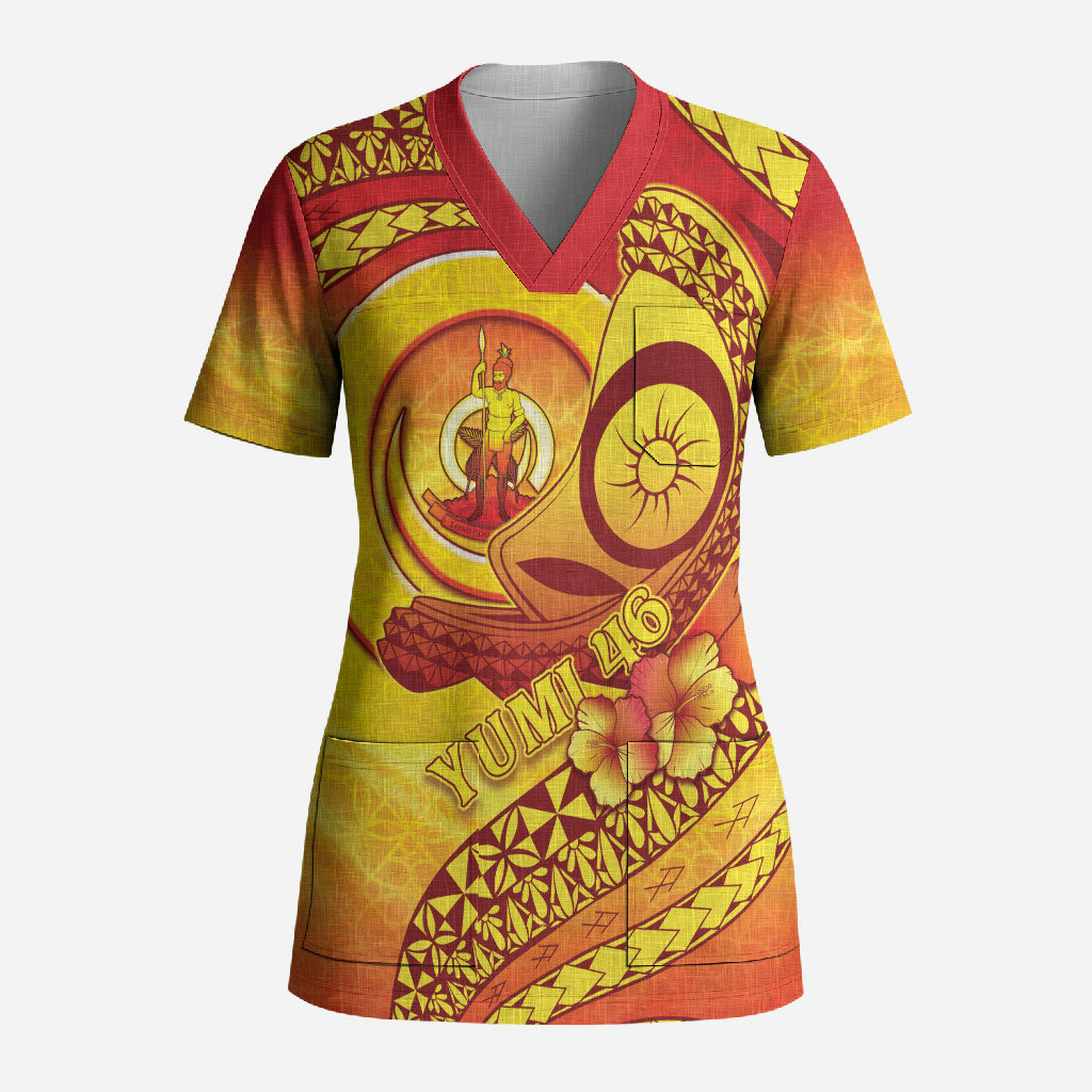 Vanuatu 46 Yia Indipendens Anivesari Scrub Top Tamtam Drum With Boar Tusk LT05 Adult Yellow - Polynesian Pride