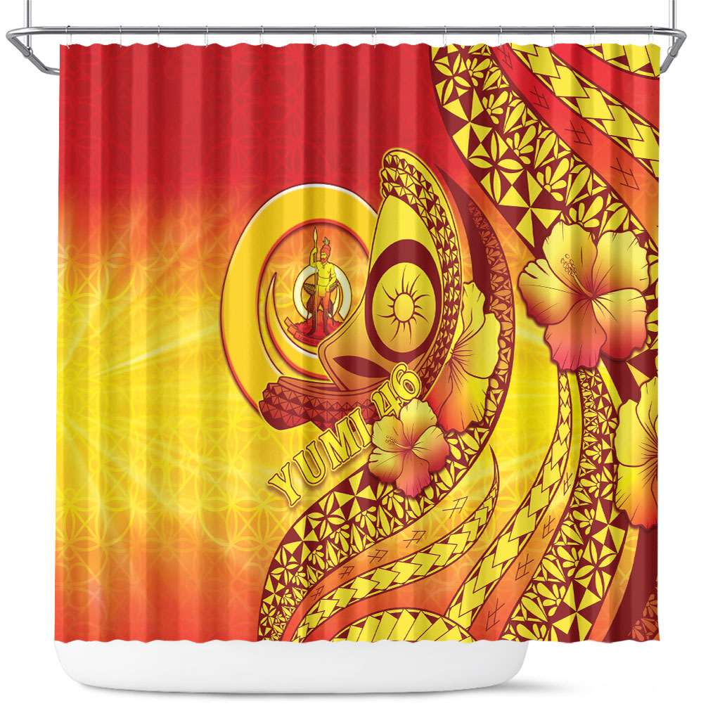 Vanuatu 46 Yia Indipendens Anivesari Shower Curtain Tamtam Drum With Boar Tusk LT05 Yellow - Polynesian Pride