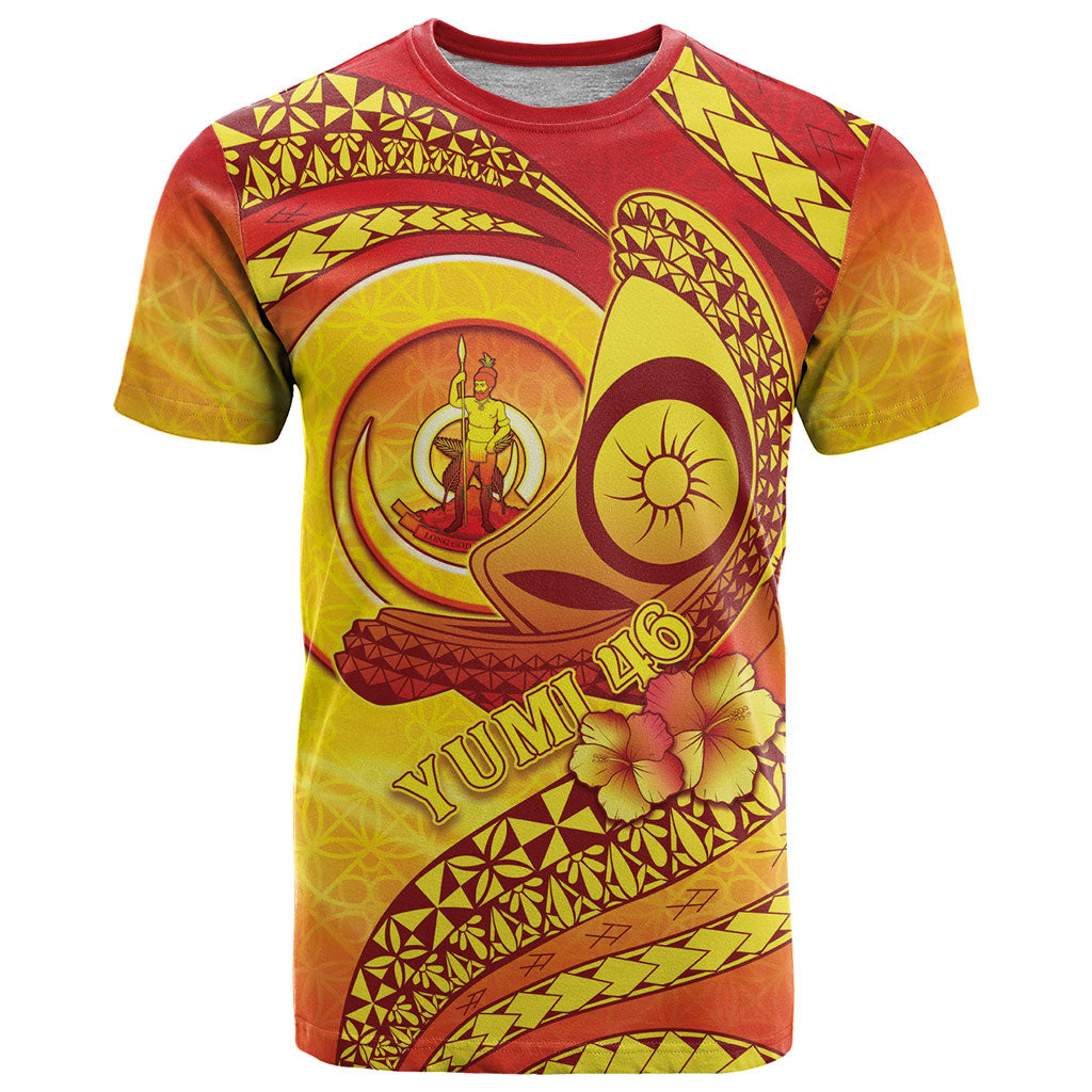 Vanuatu 46 Yia Indipendens Anivesari T Shirt Tamtam Drum With Boar Tusk LT05 Yellow - Polynesian Pride