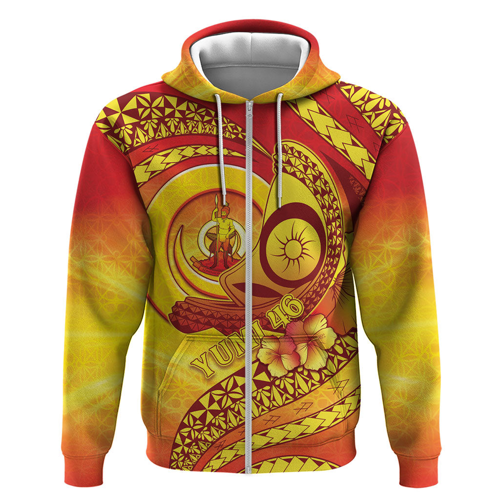 Vanuatu 46 Yia Indipendens Anivesari Zip Hoodie Tamtam Drum With Boar Tusk LT05 Zip Hoodie Yellow - Polynesian Pride
