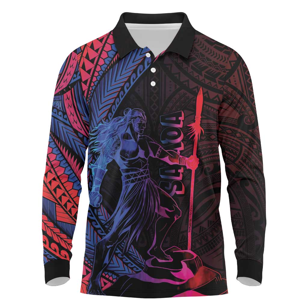 Samoan Pride Long Sleeve Polo Shirt The Tui Manua LT05 Black - Polynesian Pride