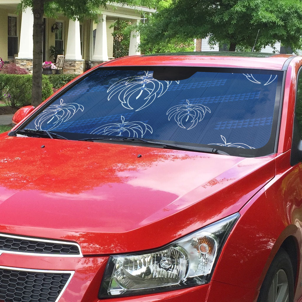 Aloha Hawaii Acacia Koa Leaves Auto Sun Shade Navy Kakau Tribal Pattern LT05 - Polynesian Pride