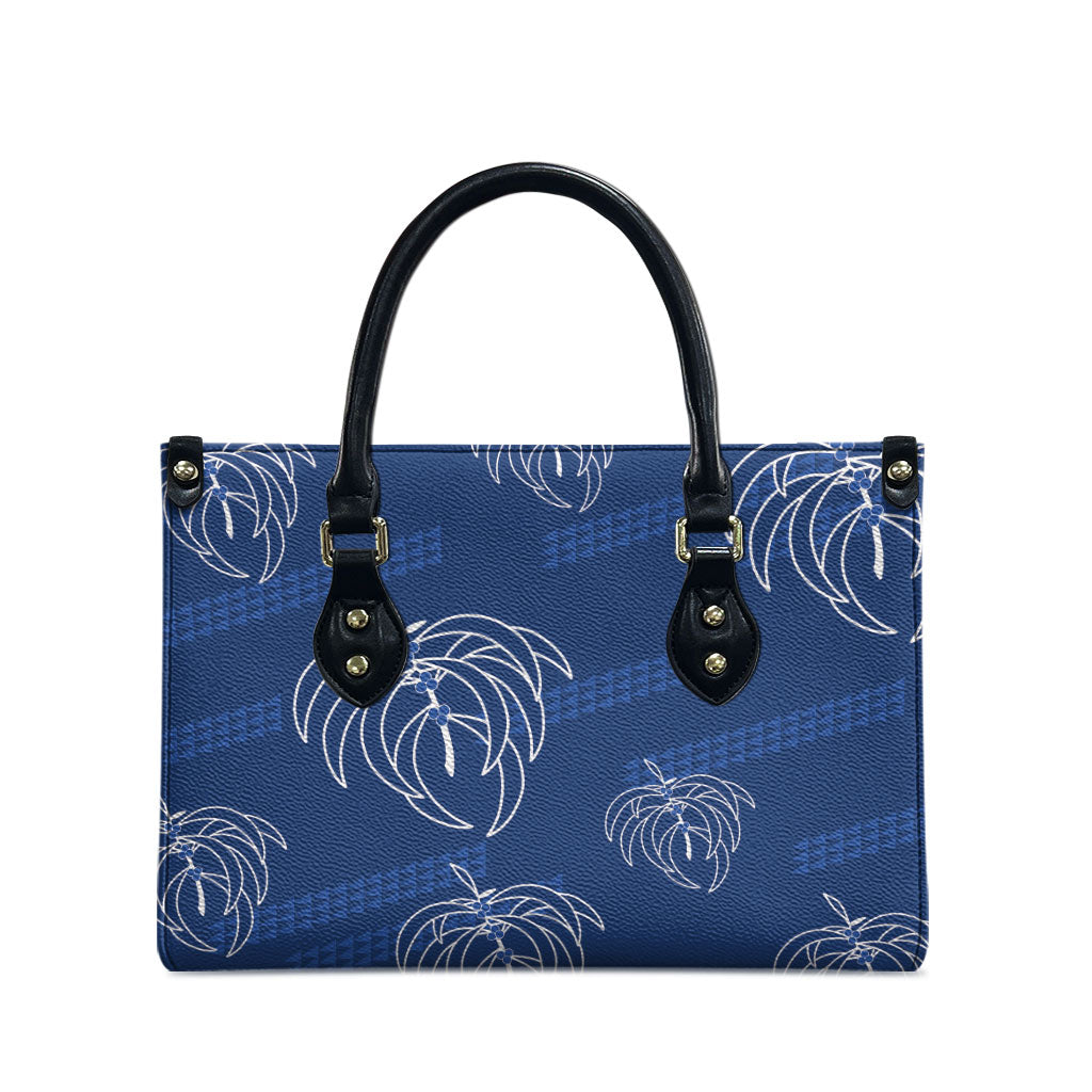Aloha Hawaii Acacia Koa Leaves Leather Bag Navy Kakau Tribal Pattern LT05 - Polynesian Pride