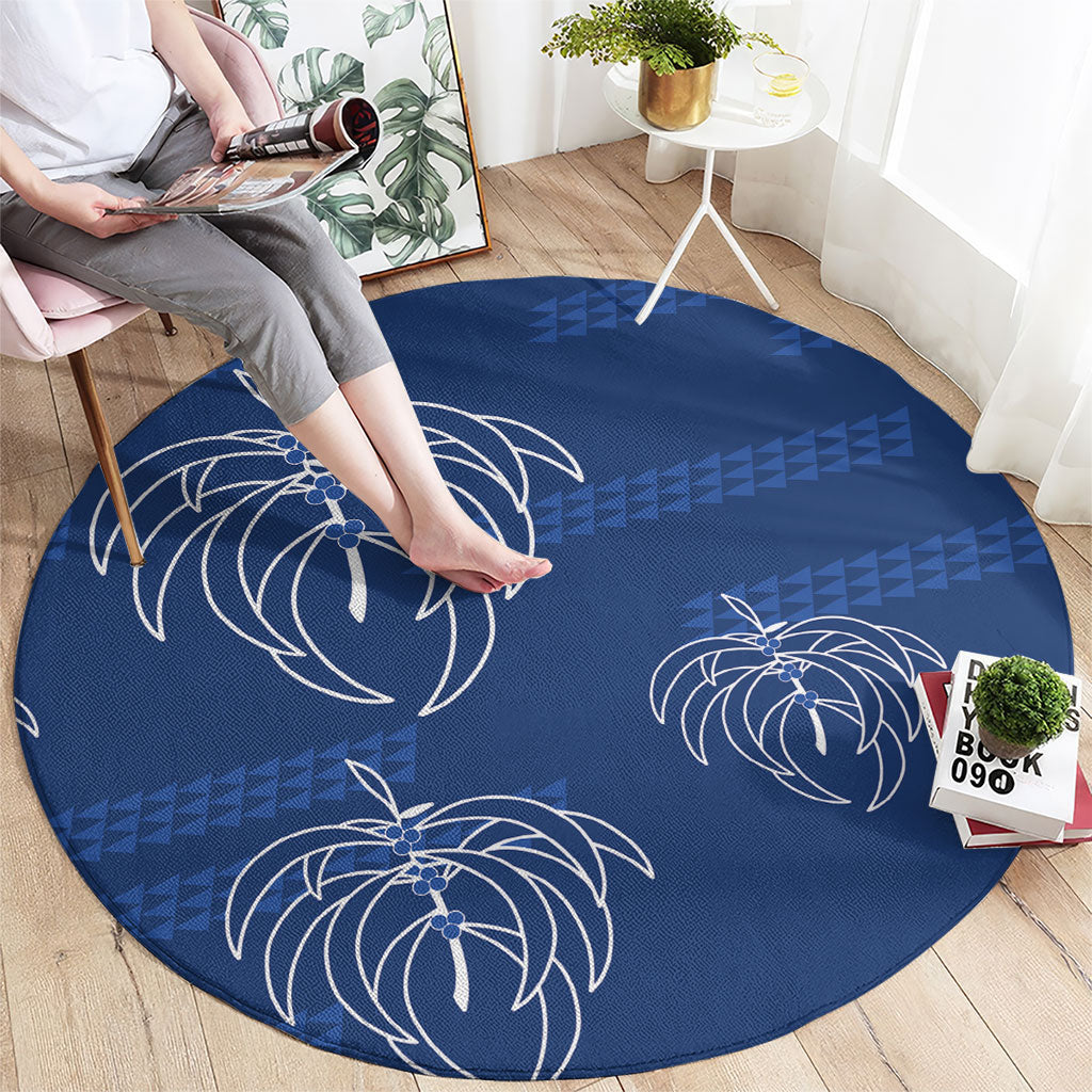 Aloha Hawaii Acacia Koa Leaves Round Carpet Navy Kakau Tribal Pattern LT05 - Polynesian Pride