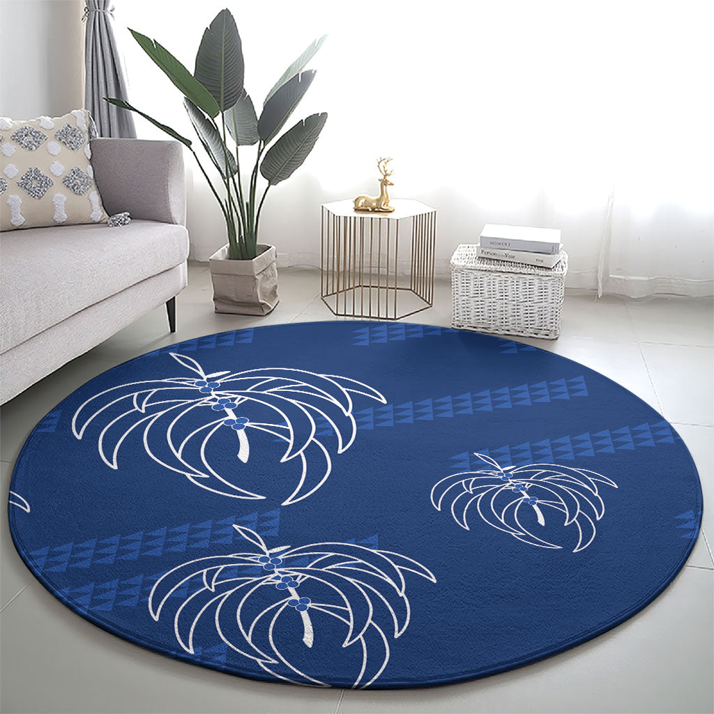 Aloha Hawaii Acacia Koa Leaves Round Carpet Navy Kakau Tribal Pattern LT05 - Polynesian Pride