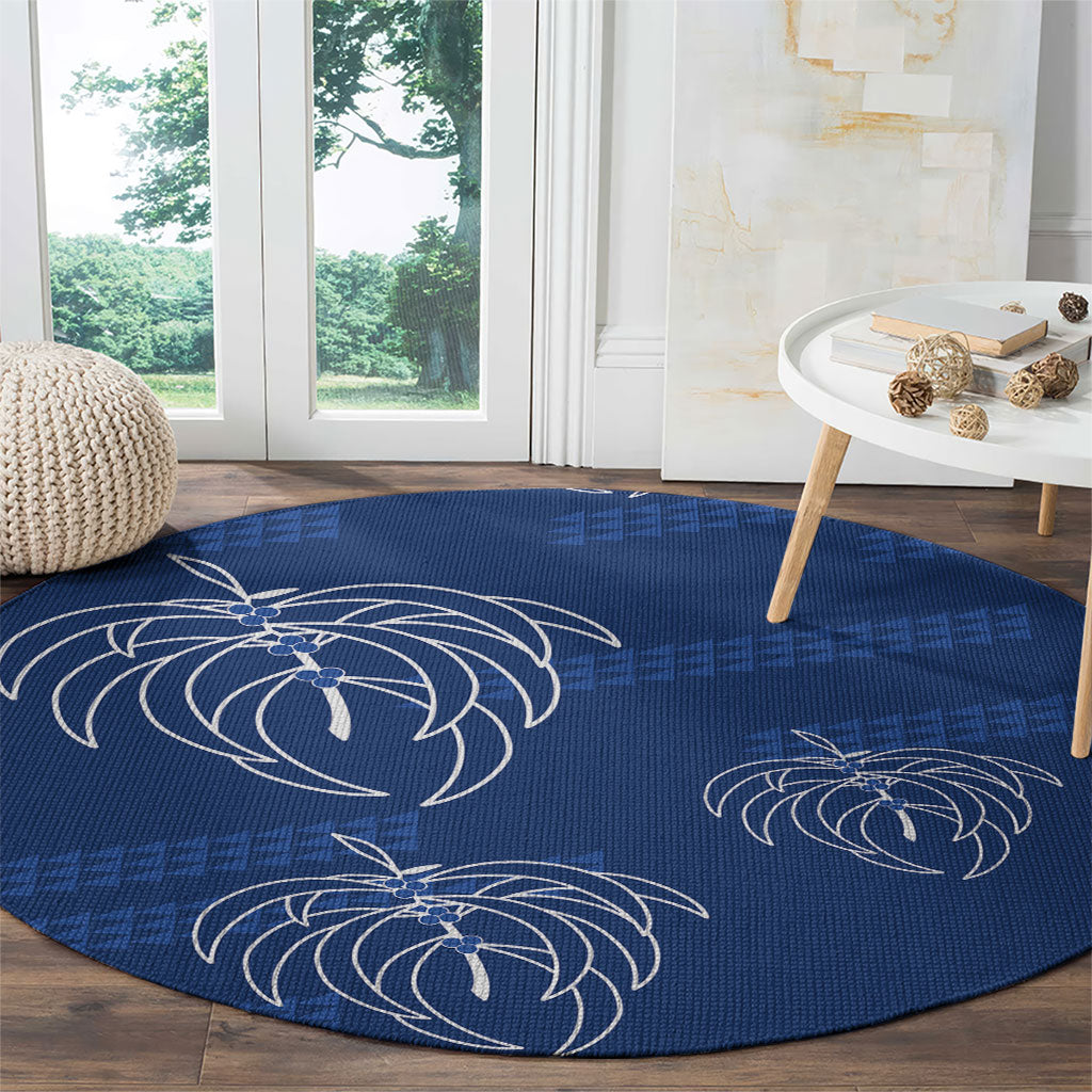 Aloha Hawaii Acacia Koa Leaves Round Carpet Navy Kakau Tribal Pattern LT05 - Polynesian Pride