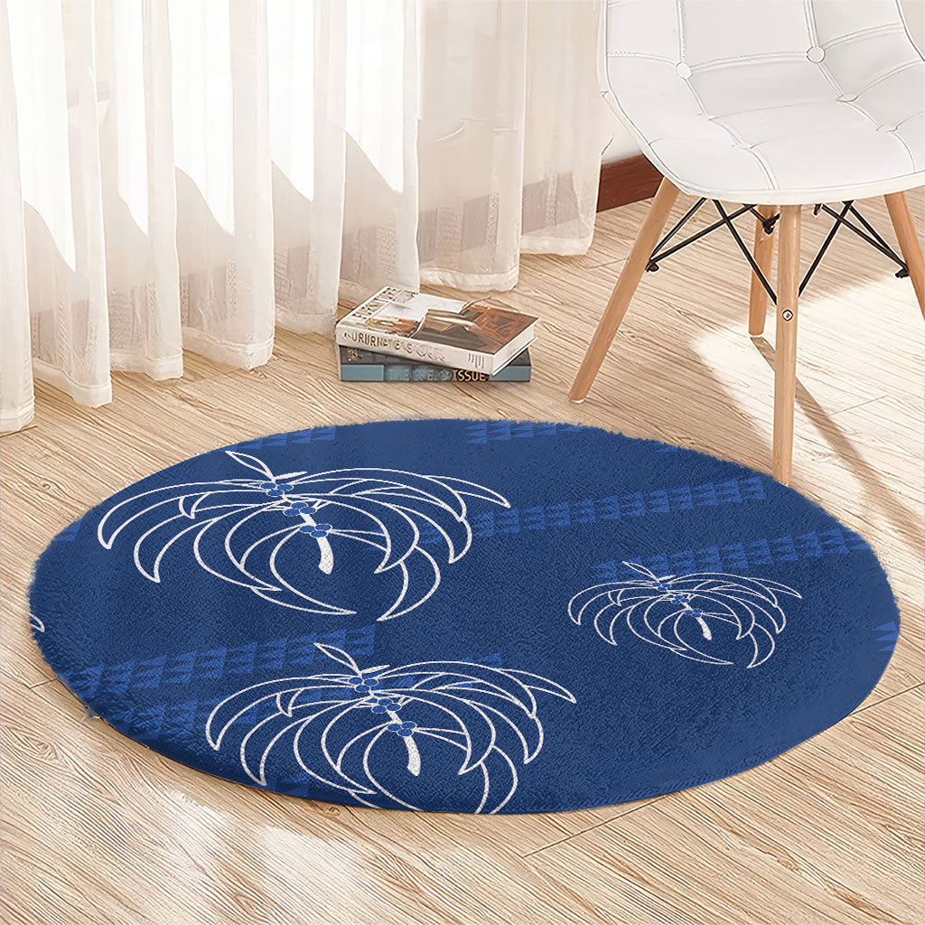 Aloha Hawaii Acacia Koa Leaves Round Carpet Navy Kakau Tribal Pattern LT05 - Polynesian Pride