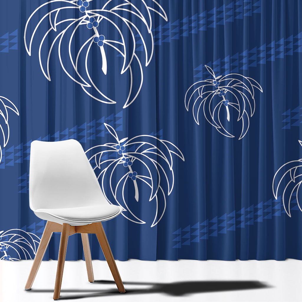 Aloha Hawaii Acacia Koa Leaves Window Curtain Navy Kakau Tribal Pattern LT05 - Polynesian Pride