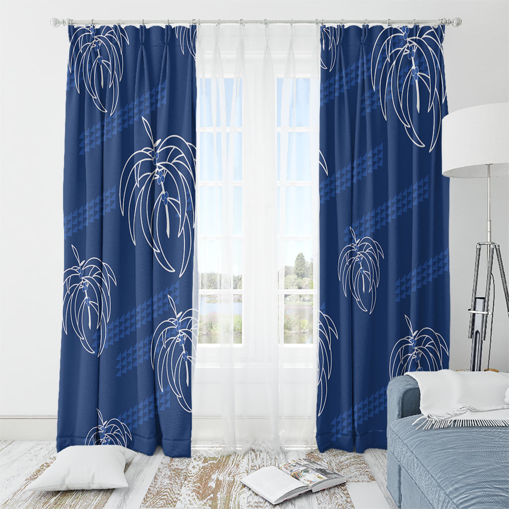 Aloha Hawaii Acacia Koa Leaves Window Curtain Navy Kakau Tribal Pattern LT05 - Polynesian Pride