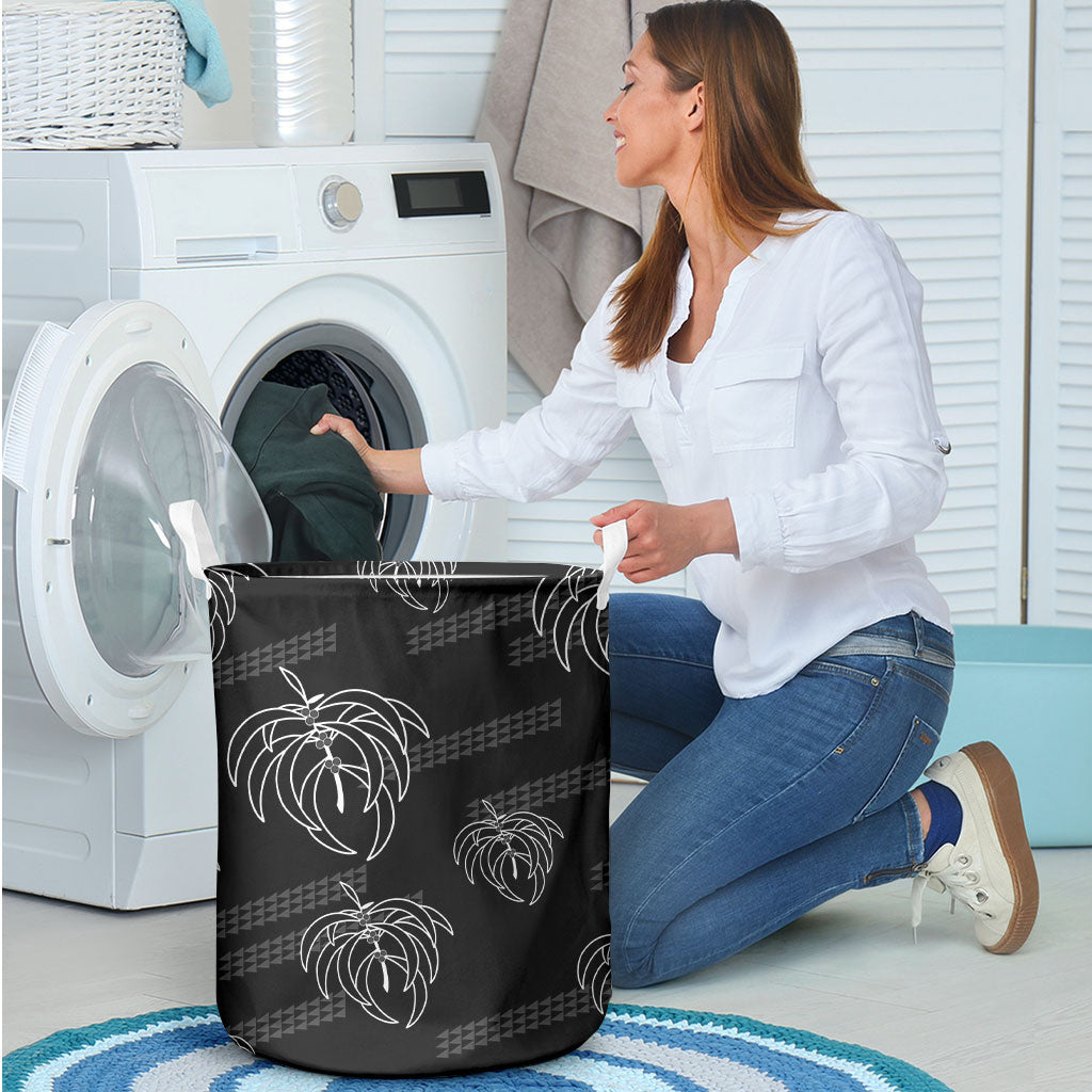 Aloha Hawaii Acacia Koa Leaves Laundry Basket Black Kakau Tribal Pattern LT05 - Polynesian Pride