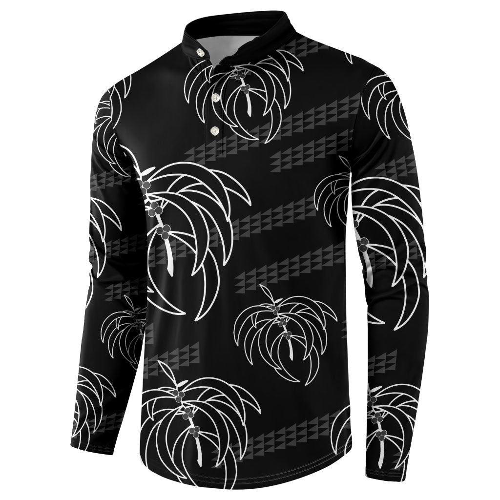 Aloha Hawaii Acacia Koa Leaves Button Sweatshirt Black Kakau Tribal Pattern LT05 - Polynesian Pride