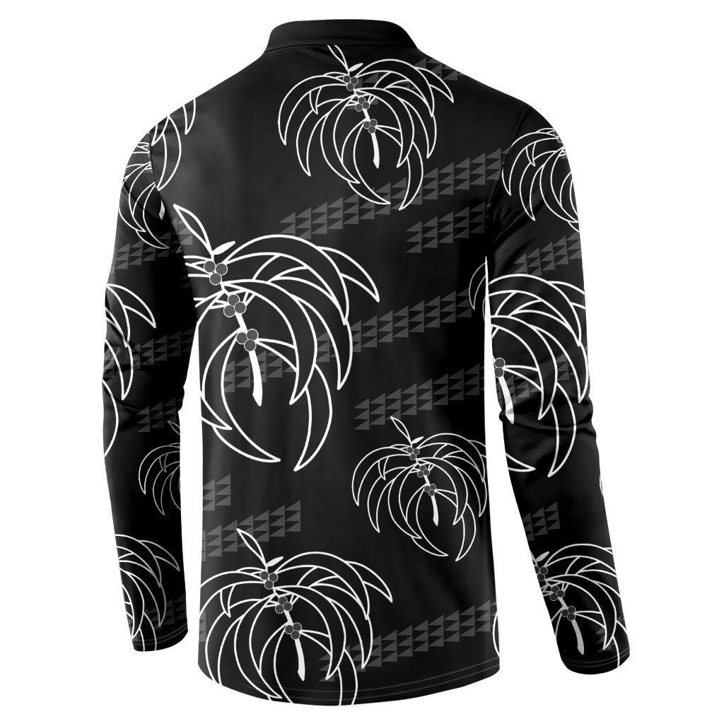 Aloha Hawaii Acacia Koa Leaves Button Sweatshirt Black Kakau Tribal Pattern LT05 - Polynesian Pride