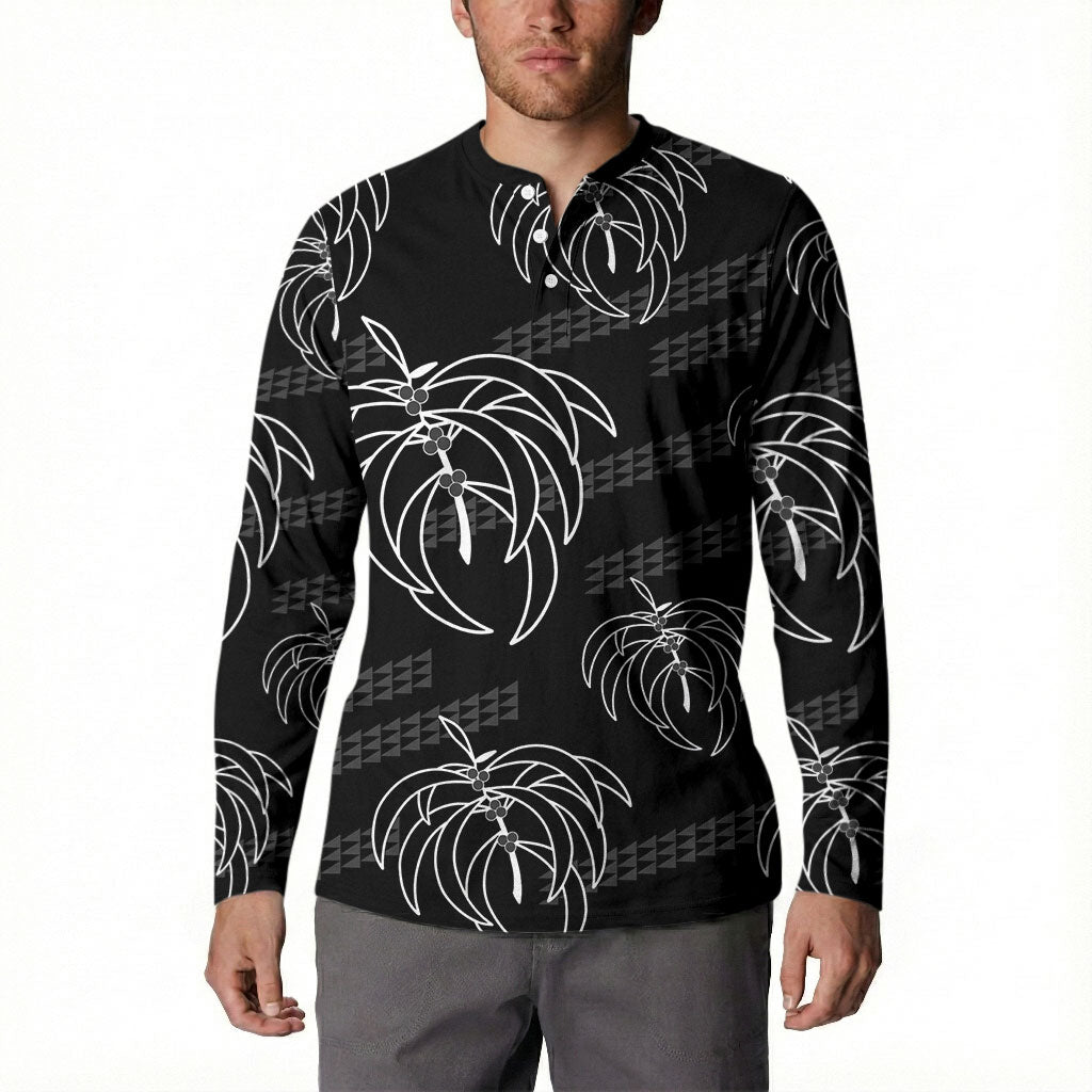 Aloha Hawaii Acacia Koa Leaves Button Sweatshirt Black Kakau Tribal Pattern LT05 - Polynesian Pride