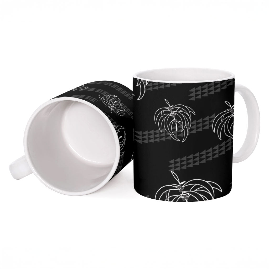 Aloha Hawaii Acacia Koa Leaves Ceramic Mug Black Kakau Tribal Pattern LT05 - Polynesian Pride