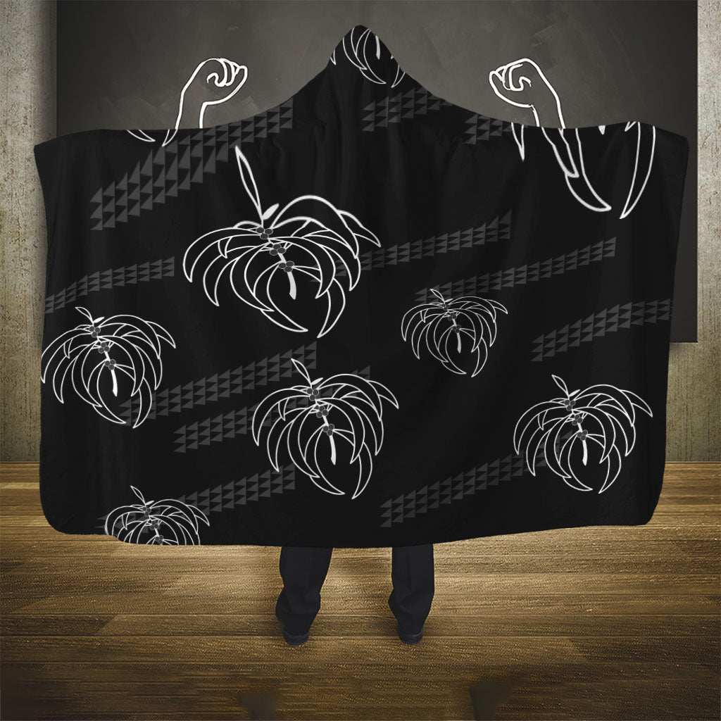 Aloha Hawaii Acacia Koa Leaves Hooded Blanket Black Kakau Tribal Pattern LT05 - Polynesian Pride