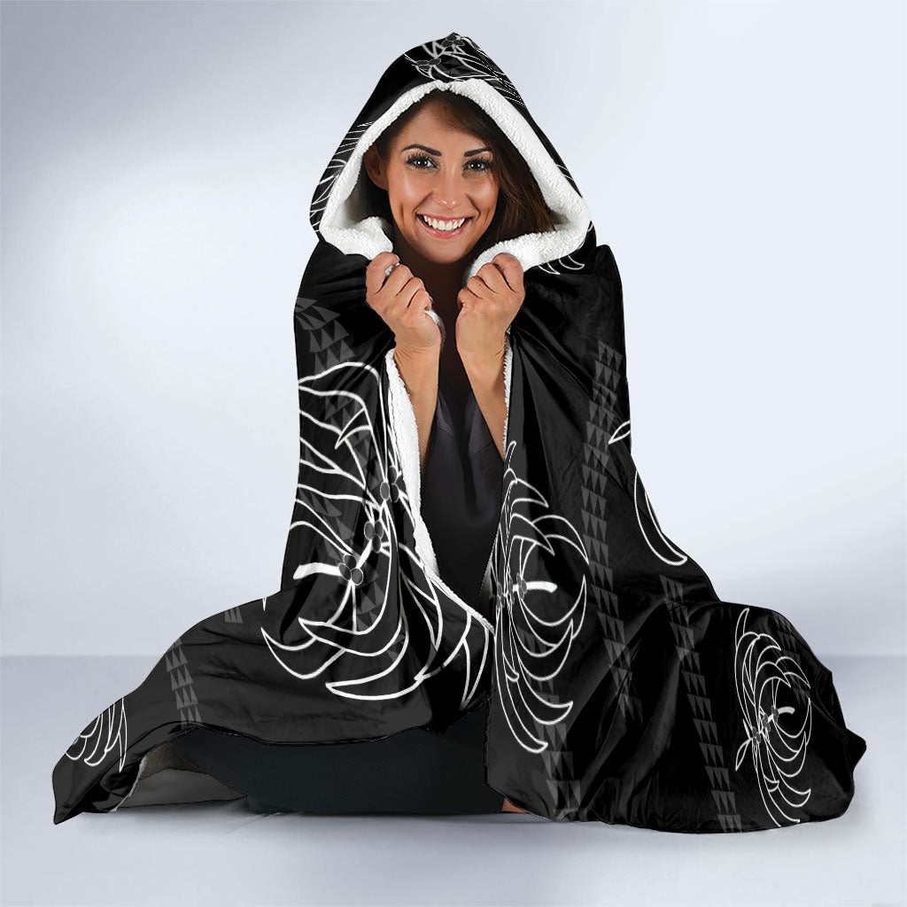 Aloha Hawaii Acacia Koa Leaves Hooded Blanket Black Kakau Tribal Pattern LT05 - Polynesian Pride