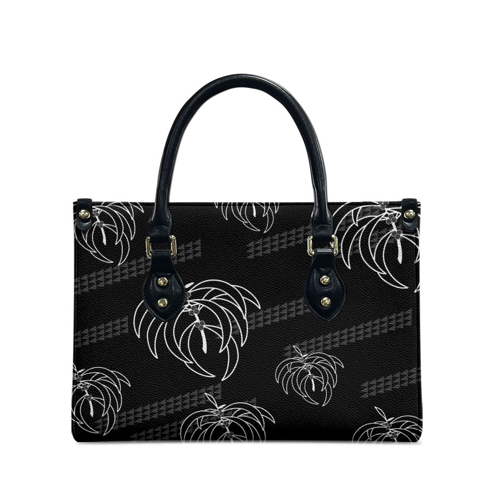 Aloha Hawaii Acacia Koa Leaves Leather Bag Black Kakau Tribal Pattern LT05 - Polynesian Pride