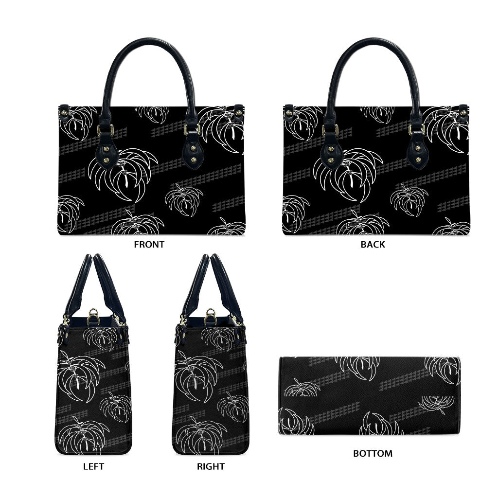 Aloha Hawaii Acacia Koa Leaves Leather Bag Black Kakau Tribal Pattern LT05 - Polynesian Pride