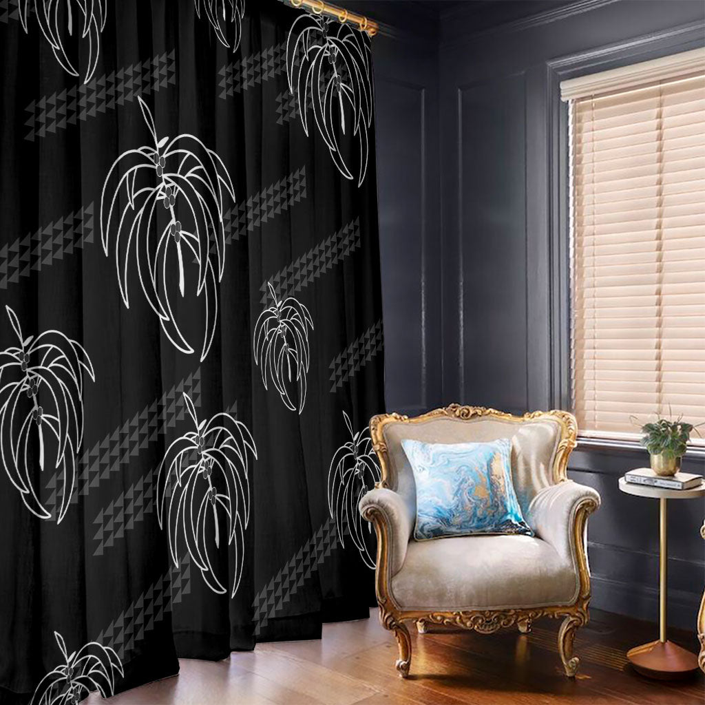 Aloha Hawaii Acacia Koa Leaves Window Curtain Black Kakau Tribal Pattern LT05 - Polynesian Pride