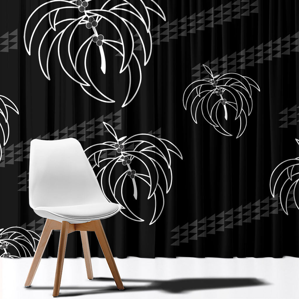 Aloha Hawaii Acacia Koa Leaves Window Curtain Black Kakau Tribal Pattern LT05 - Polynesian Pride