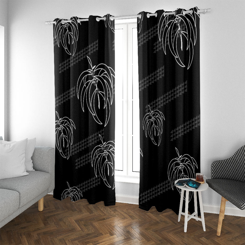 Aloha Hawaii Acacia Koa Leaves Window Curtain Black Kakau Tribal Pattern LT05 With Grommets Black - Polynesian Pride