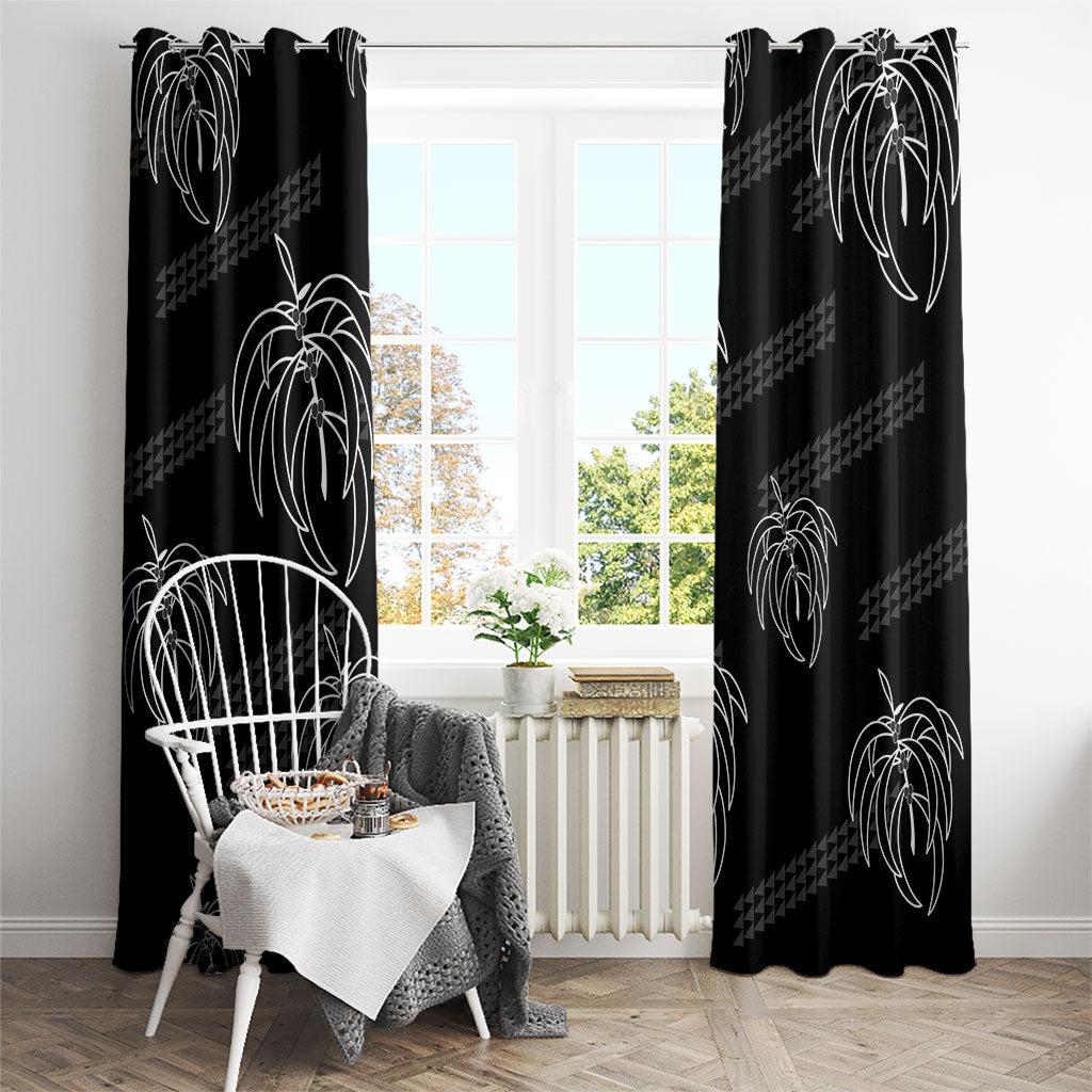 Aloha Hawaii Acacia Koa Leaves Window Curtain Black Kakau Tribal Pattern LT05 - Polynesian Pride