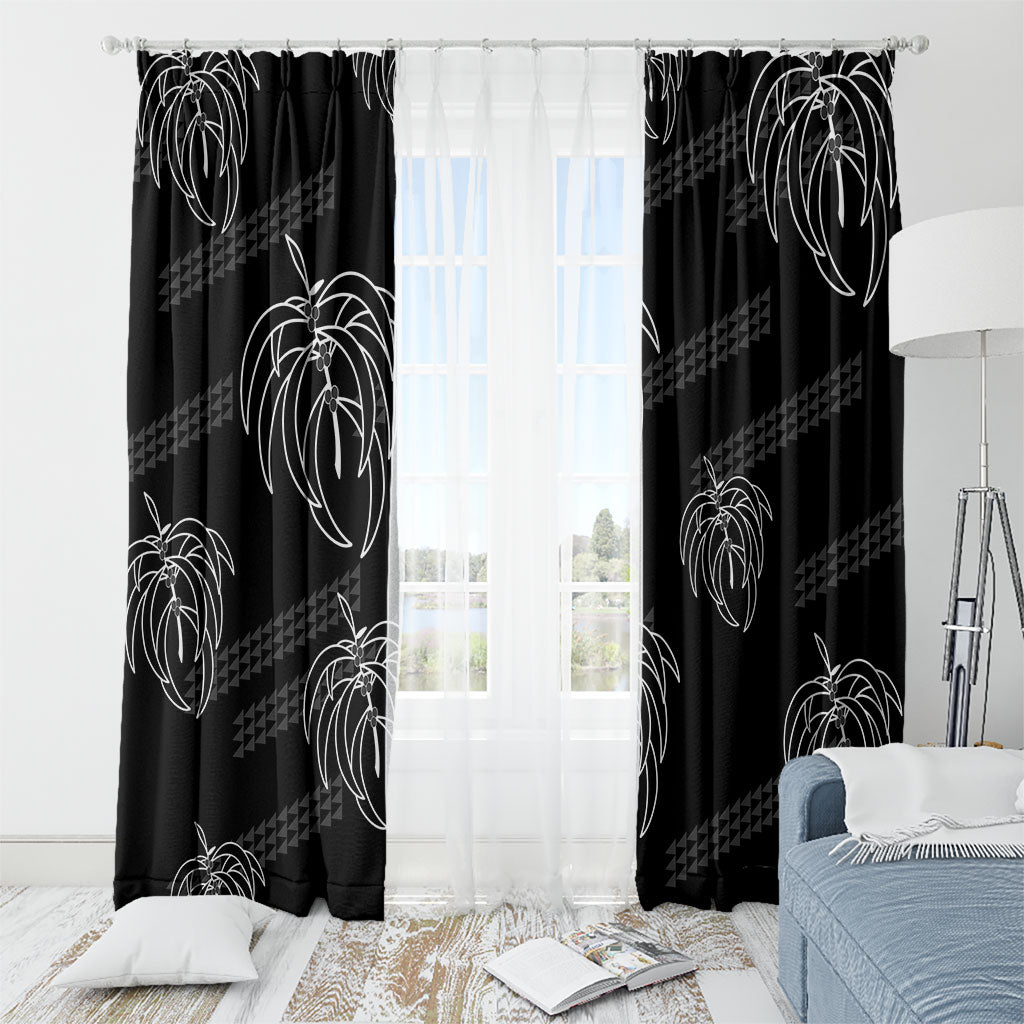 Aloha Hawaii Acacia Koa Leaves Window Curtain Black Kakau Tribal Pattern LT05 - Polynesian Pride