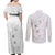 Lotu Tamaiti Samoa Couples Matching Off Shoulder Maxi Dress and Long Sleeve Button Shirt White Sunday Polynesian Tribal Pattern Elegant Style