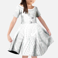 Lotu Tamaiti Samoa Kid Short Sleeve Dress White Sunday Polynesian Tribal Pattern Elegant Style LT05 KID White - Polynesian Pride