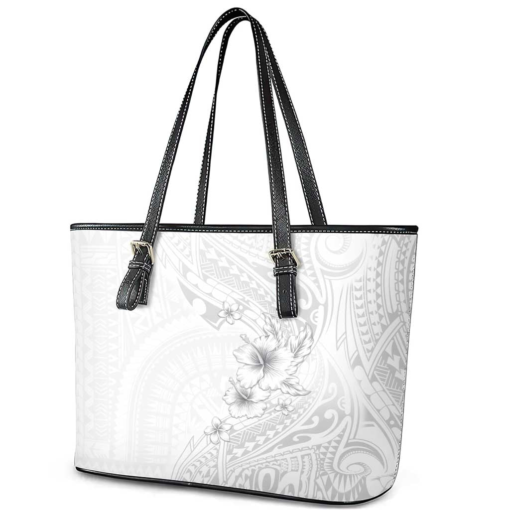 Lotu Tamaiti Samoa Leather Tote Bag White Sunday Polynesian Tribal Pattern Elegant Style LT05 - Polynesian Pride