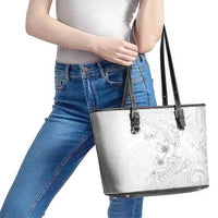Lotu Tamaiti Samoa Leather Tote Bag White Sunday Polynesian Tribal Pattern Elegant Style LT05 - Polynesian Pride