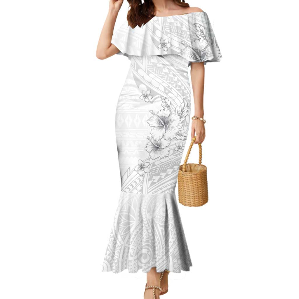 Lotu Tamaiti Samoa Mermaid Dress White Sunday Polynesian Tribal Pattern Elegant Style LT05 Women White - Polynesian Pride