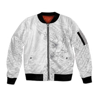 Lotu Tamaiti Samoa Sleeve Zip Bomber Jacket White Sunday Polynesian Tribal Pattern Elegant Style LT05 Unisex White - Polynesian Pride