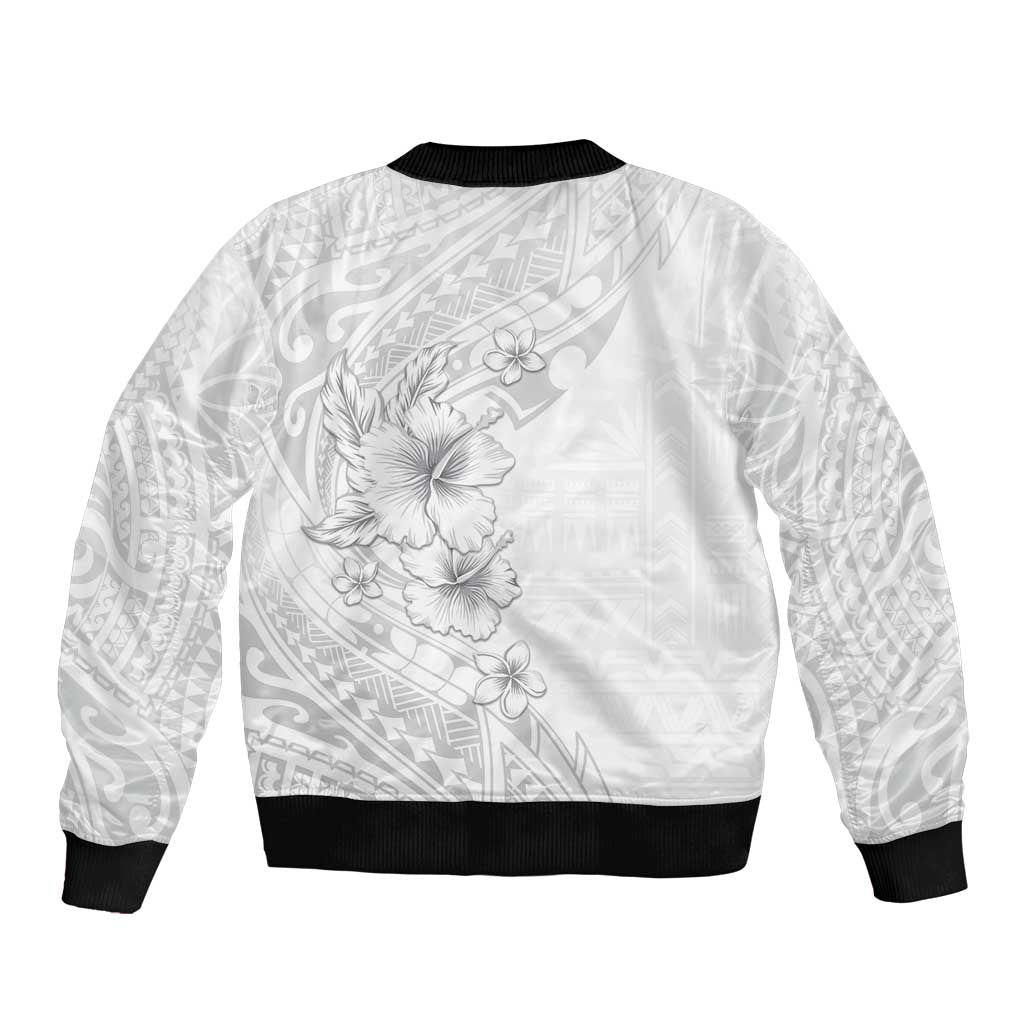 Lotu Tamaiti Samoa Sleeve Zip Bomber Jacket White Sunday Polynesian Tribal Pattern Elegant Style LT05 - Polynesian Pride