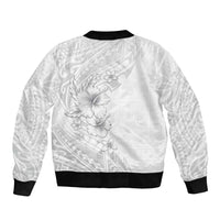 Lotu Tamaiti Samoa Sleeve Zip Bomber Jacket White Sunday Polynesian Tribal Pattern Elegant Style LT05 - Polynesian Pride