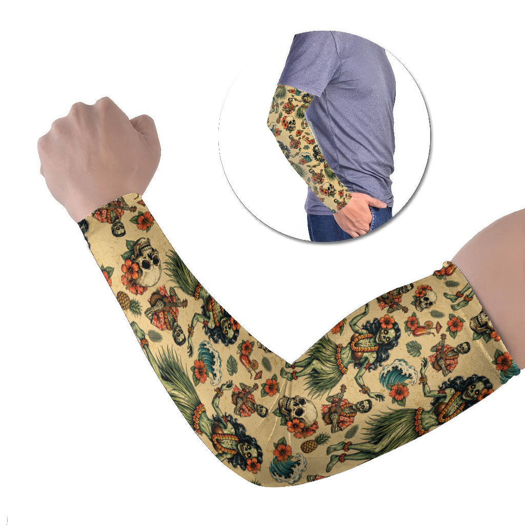 Hawaii Halloween Arm Sleeves Spooky Tropical Hula Zombie LT05 Set of 2 Beige - Polynesian Pride