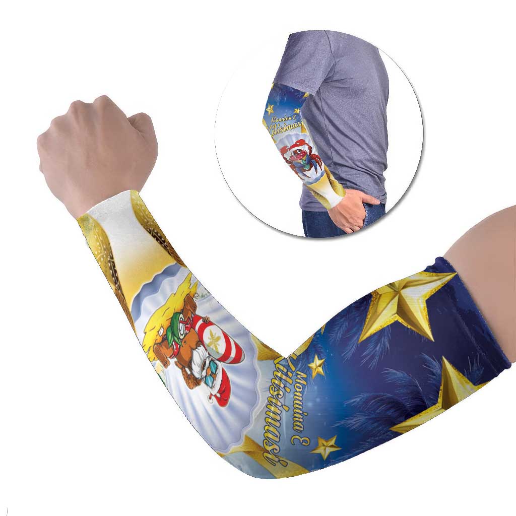Niue Christmas Arm Sleeves Seashell Santa Beach Vibes LT05 Set of 2 Navy - Polynesian Pride
